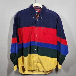Vintage‎ Tommy Hilfiger Colorblock Corduroy Button Down Shirt Mens Medium Y2K